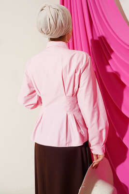 Bel Pens Detaylı Kısa Gömlek Pembe - Gömlek