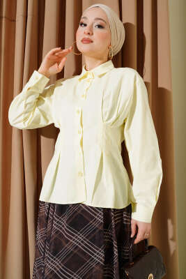 Bel Pens Detaylı Kısa Gömlek Sarı - DUFON