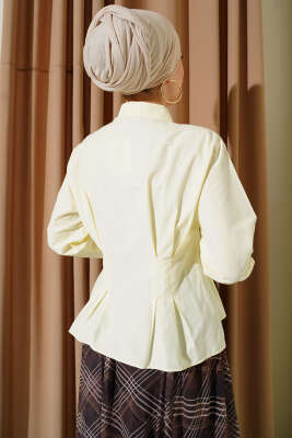 Bel Pens Detaylı Kısa Gömlek Sarı - Gömlek