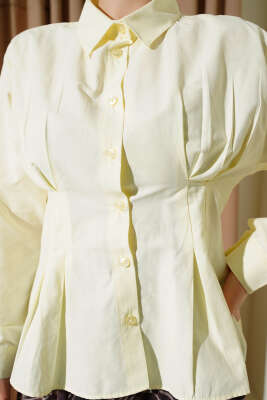 Bel Pens Detaylı Kısa Gömlek Sarı - Gömlek