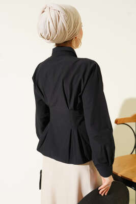 Bel Pens Detaylı Kısa Gömlek Siyah - Gömlek