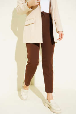 Bel Pensli Dar Paça Kumaş Pantolon Kahve - ZAZA