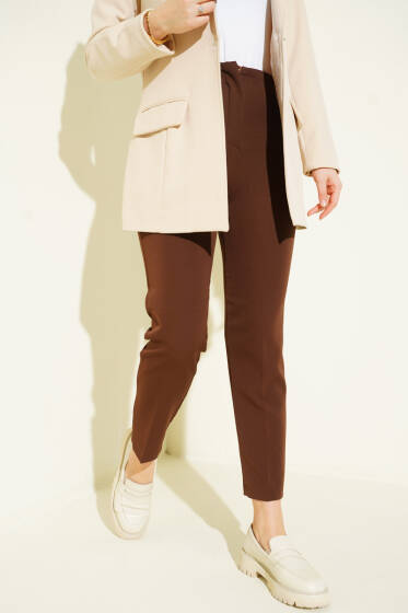 Bel Pensli Dar Paça Kumaş Pantolon Kahve - Pantolon