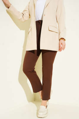 Bel Pensli Dar Paça Kumaş Pantolon Kahve - Pantolon