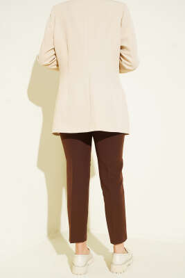 Bel Pensli Dar Paça Kumaş Pantolon Kahve - Pantolon