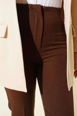 Bel Pensli Dar Paça Kumaş Pantolon Kahve - Pantolon