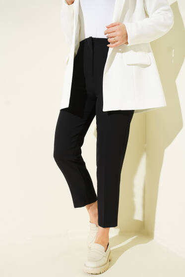 Bel Pensli Dar Paça Kumaş Pantolon Siyah - Pantolon