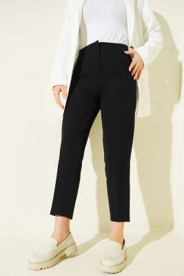 Bel Pensli Dar Paça Kumaş Pantolon Siyah - Pantolon