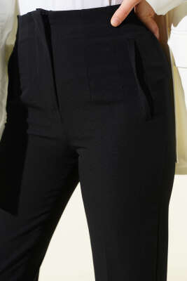 Bel Pensli Dar Paça Kumaş Pantolon Siyah - Pantolon