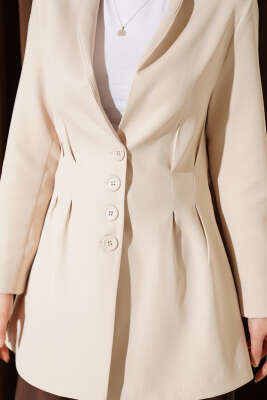 Bel Pensli Düğmeli Blazer Ceket Bej - Ceket