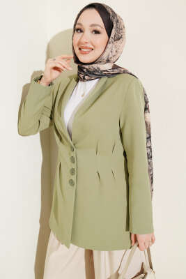 Bel Pensli Düğmeli Blazer Ceket Çağla Yeşili - MISRA