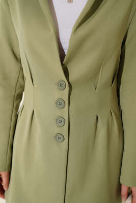 Bel Pensli Düğmeli Blazer Ceket Çağla Yeşili - Ceket