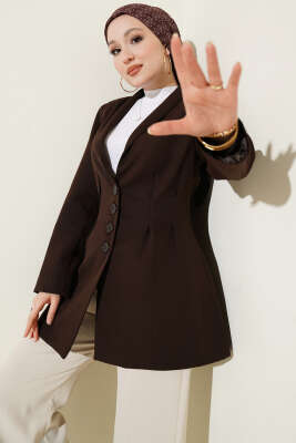 Bel Pensli Düğmeli Blazer Ceket Kahve - MISRA