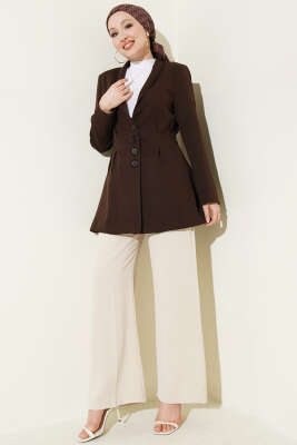 Bel Pensli Düğmeli Blazer Ceket Kahve - Ceket