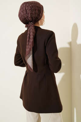 Bel Pensli Düğmeli Blazer Ceket Kahve - Ceket