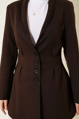 Bel Pensli Düğmeli Blazer Ceket Kahve - Ceket