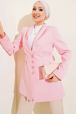 Bel Pensli Düğmeli Blazer Ceket Pembe - MISRA