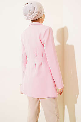 Bel Pensli Düğmeli Blazer Ceket Pembe - Ceket