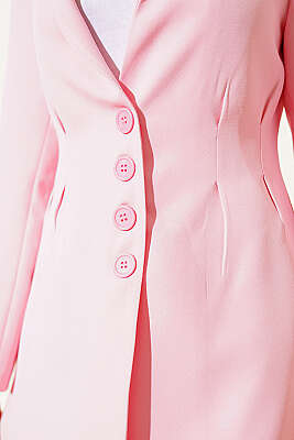 Bel Pensli Düğmeli Blazer Ceket Pembe - Ceket