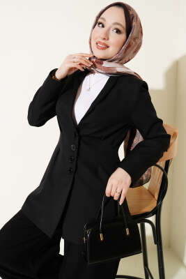 Bel Pensli Düğmeli Blazer Ceket Siyah - MISRA