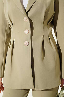 Bel Pensli Düğmeli Ceketli İkili Takım Çağla Yeşili - İkili Takım