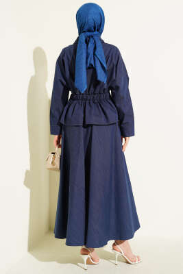 Bel Pensli Fermuarlı Etekli Kot İkili Takım İndigo - İkili Takım