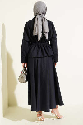 Bel Pensli Fermuarlı Etekli Kot İkili Takım Lacivert - İkili Takım