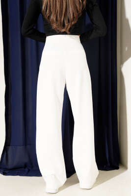 Bel Pensli Geniş Paça Pantolon Ekru - Kadın Giyim Modelleri