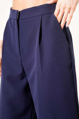 Bel Pensli Geniş Paça Pantolon Lacivert - Kadın Giyim Modelleri