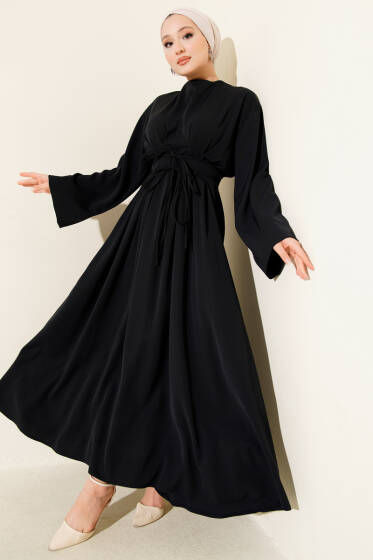 Bel Pensli İp Kuşaklı Elbise Lacivert - Elbise