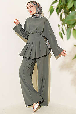 Bel Pensli Kendinden Kuşaklı Takım Haki - MD TREND