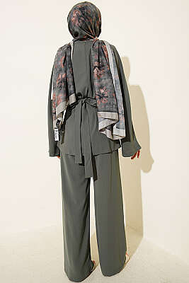 Bel Pensli Kendinden Kuşaklı Takım Haki - İkili Takım