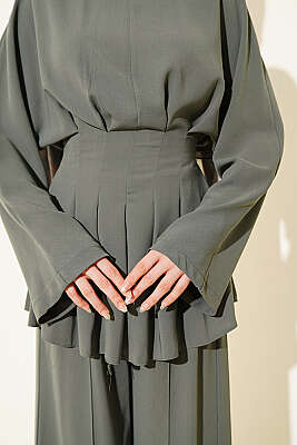 Bel Pensli Kendinden Kuşaklı Takım Haki - İkili Takım