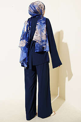 Bel Pensli Kendinden Kuşaklı Takım Lacivert - İkili Takım