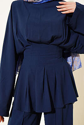 Bel Pensli Kendinden Kuşaklı Takım Lacivert - İkili Takım