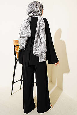 Bel Pensli Kendinden Kuşaklı Takım Siyah - İkili Takım