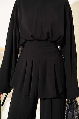 Bel Pensli Kendinden Kuşaklı Takım Siyah - İkili Takım