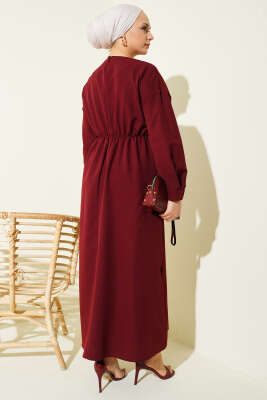 Bel Pensli Kuşaklı Dabıl Elbise Bordo - 700-1000 TL Ürünler