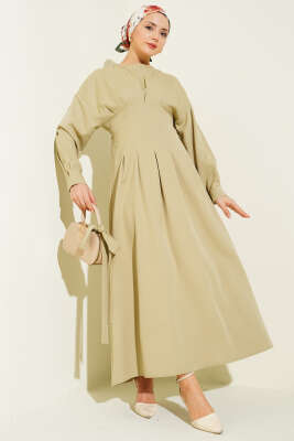 Bel Pensli Kuşaklı Dabıl Elbise Nefti - DUFON