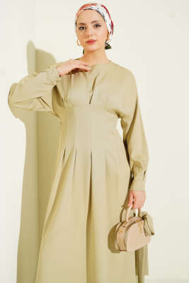 Bel Pensli Kuşaklı Dabıl Elbise Nefti - Elbise