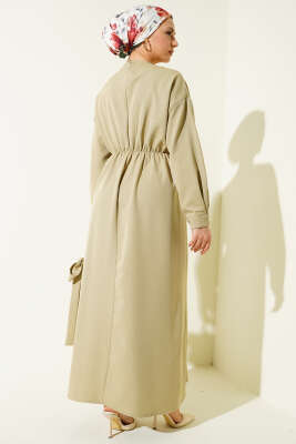 Bel Pensli Kuşaklı Dabıl Elbise Nefti - Elbise