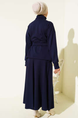 Bel Pensli Kuşaklı Loyşa Etekli İkili Takım Lacivert - İkili Takım