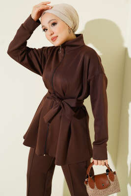 Bel Pensli Kuşaklı Scuba İkili Takım Kahve - İkili Takım