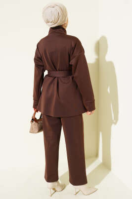 Bel Pensli Kuşaklı Scuba İkili Takım Kahve - İkili Takım