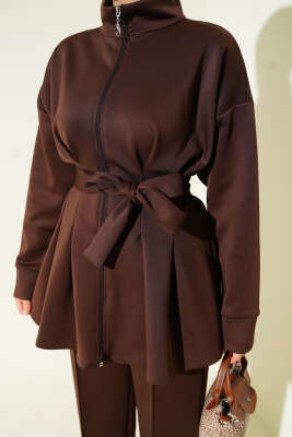 Bel Pensli Kuşaklı Scuba İkili Takım Kahve - İkili Takım