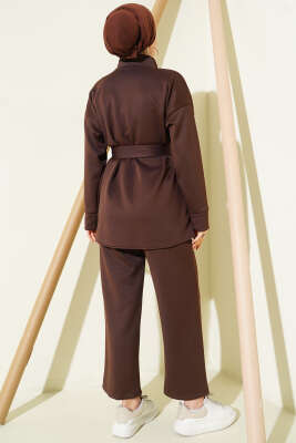 Bel Pensli Kuşaklı Scuba İkili Takım Kahve - İkili Takım
