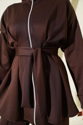 Bel Pensli Kuşaklı Scuba İkili Takım Kahve - İkili Takım