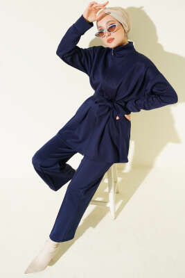 Bel Pensli Kuşaklı Scuba İkili Takım Lacivert - TABLO FASHİON