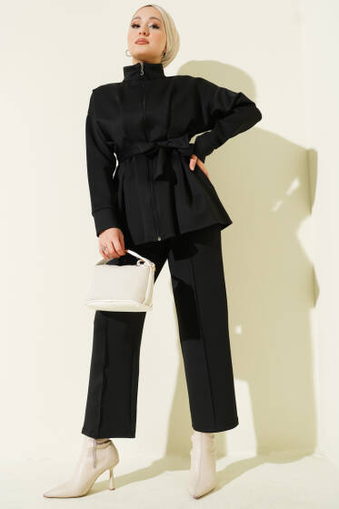 Bel Pensli Kuşaklı Scuba İkili Takım Siyah - İkili Takım