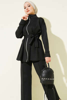 Bel Pensli Kuşaklı Scuba İkili Takım Siyah - İkili Takım